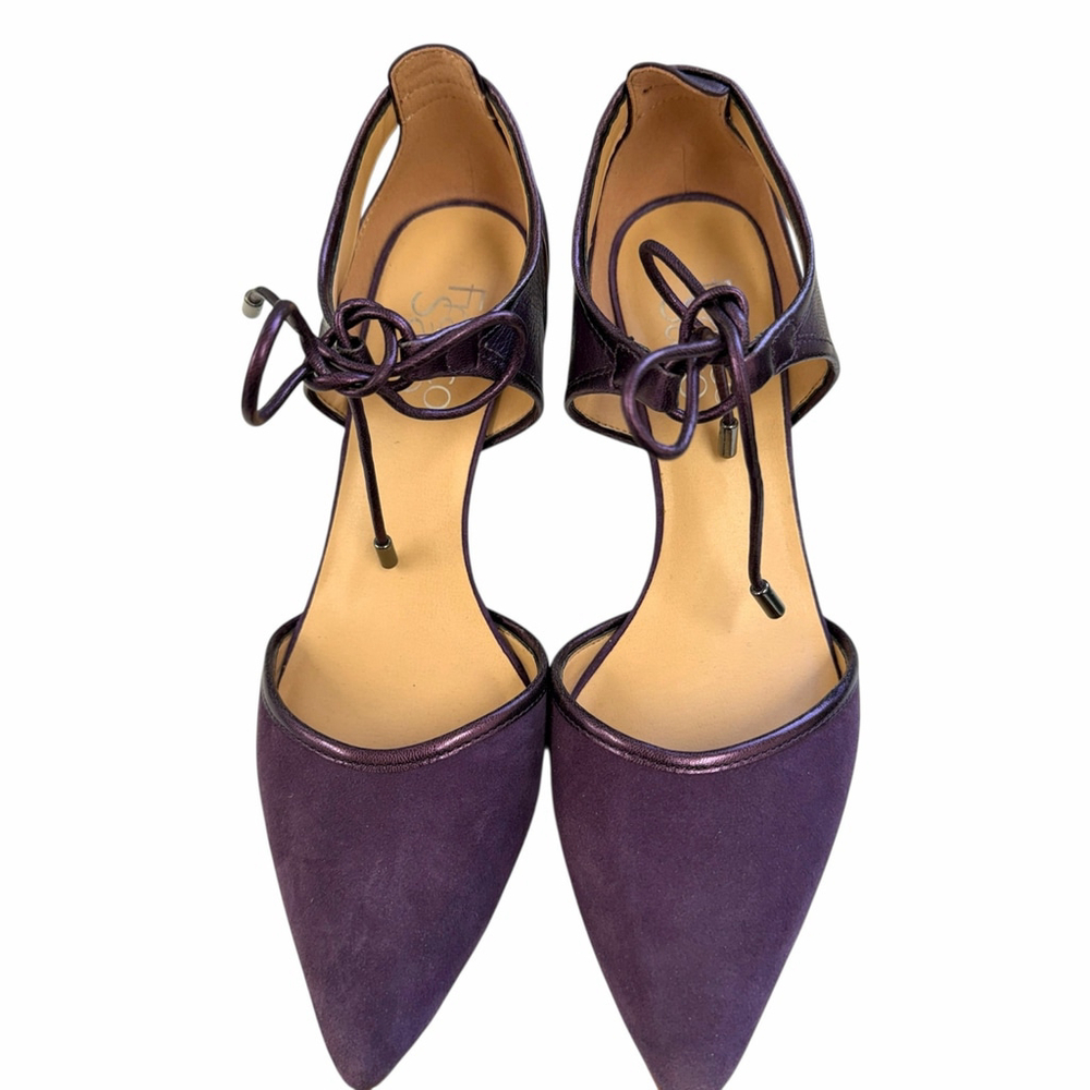 Franco Sarto Plum Leather Suede Lace-Up Kitten Heel Pumps Women’s Size 6 - Picture 4 of 10